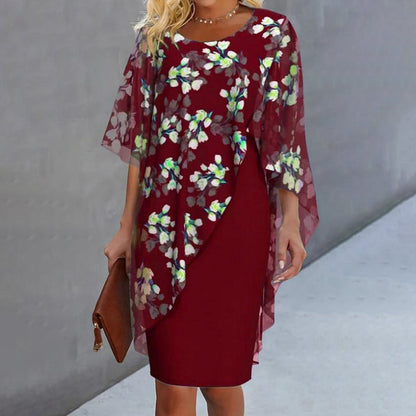 Elegante tweedelige damesjurk met bloemenoverlay | LF10274176LANS