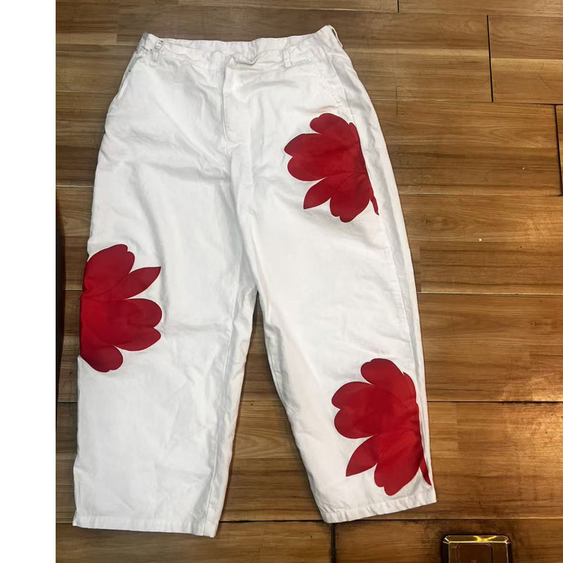 Dames wide-leg jeans met artistieke bloemenprint | LF10341492REDS