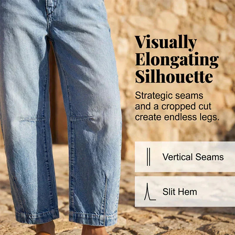 Dames cropped barrel jeans met vintage wassing