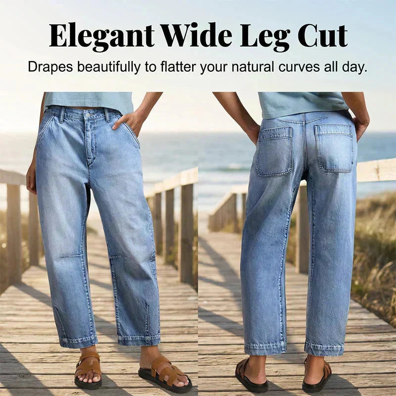 Dames cropped barrel jeans met vintage wassing
