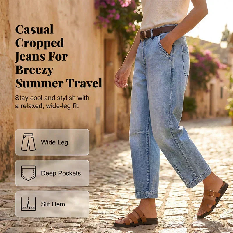 Dames cropped barrel jeans met vintage wassing