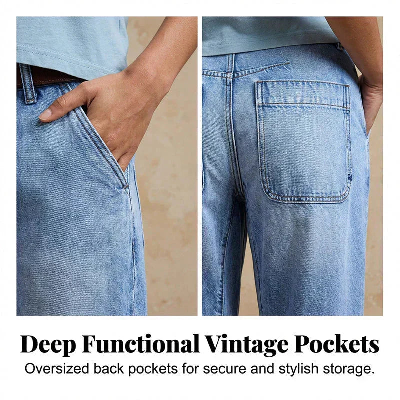 Dames cropped barrel jeans met vintage wassing