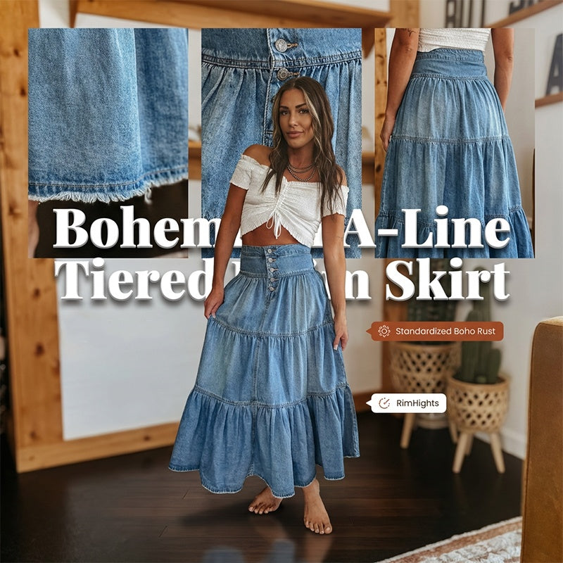 Dames maxi-rok van denim met hoge taille