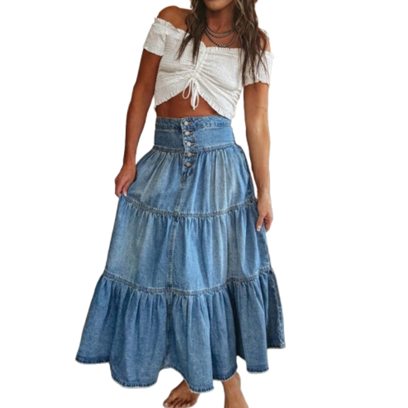 Dames maxi-rok van denim met hoge taille