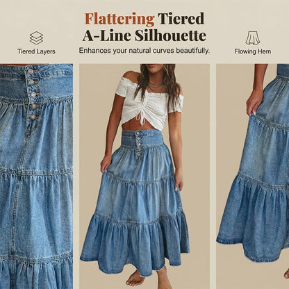 Dames maxi-rok van denim met hoge taille