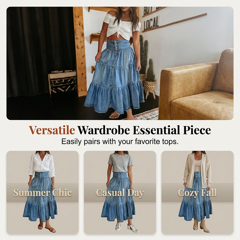 Dames maxi-rok van denim met hoge taille