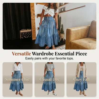 Dames maxi-rok van denim met hoge taille