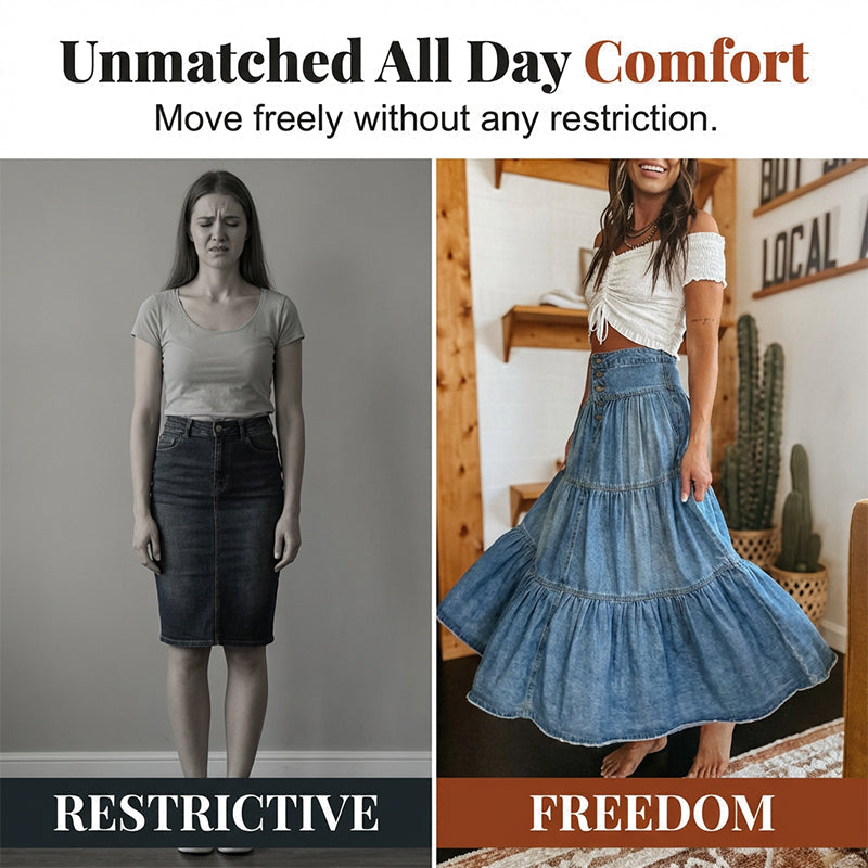 Dames maxi-rok van denim met hoge taille