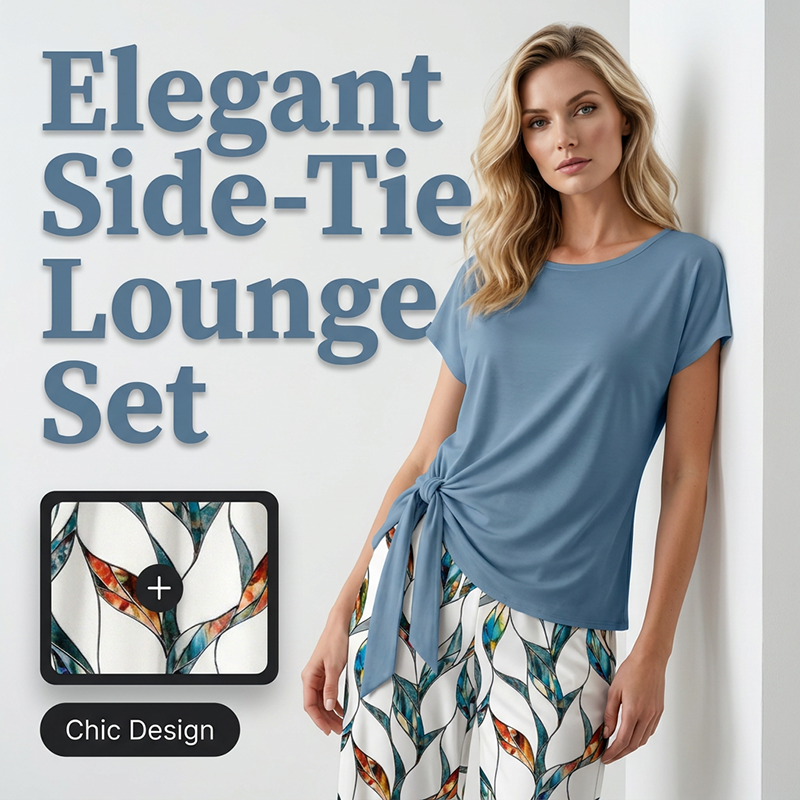 Dames loungeset met zijknoop en geprinte broek