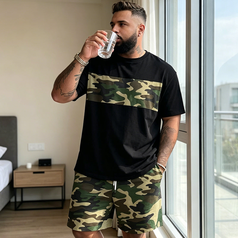 Heren camouflage T-shirt en korte broek set