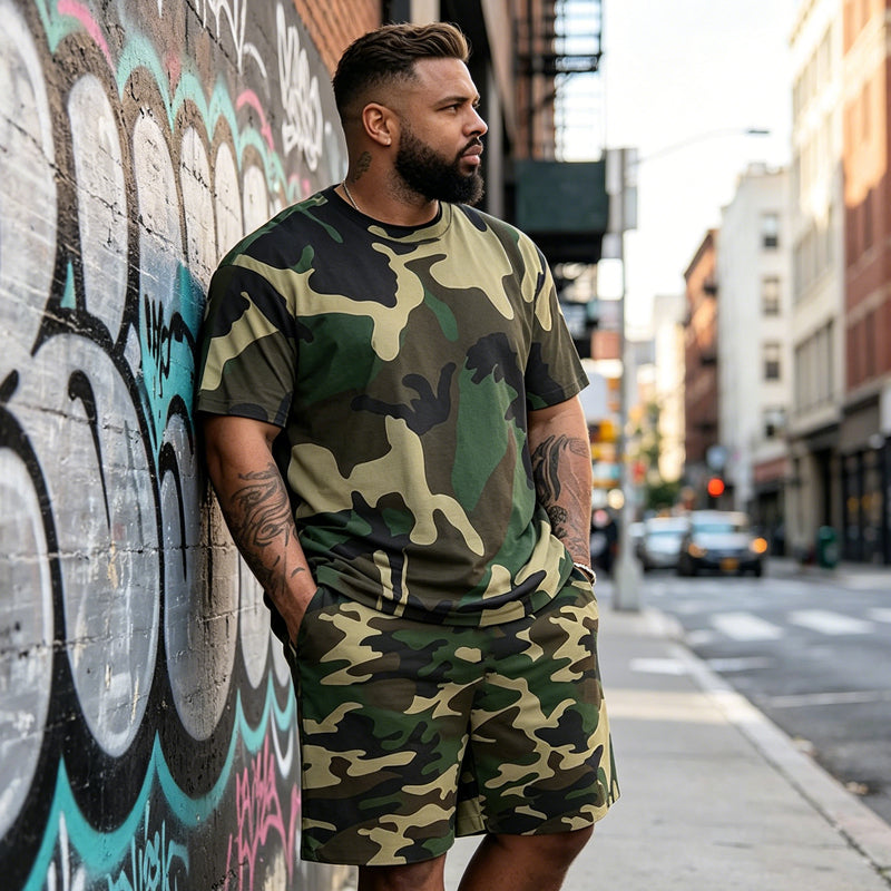 Heren camouflage T-shirt en korte broek set