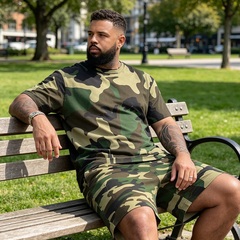 Heren camouflage T-shirt en korte broek set