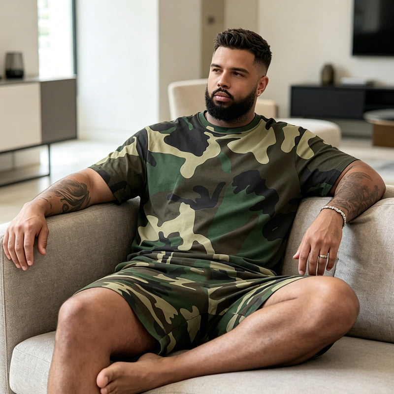 Heren camouflage T-shirt en korte broek set