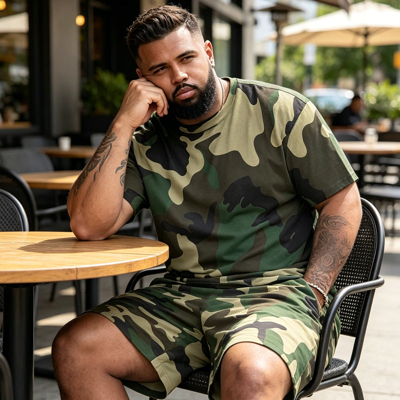 Heren camouflage T-shirt en korte broek set