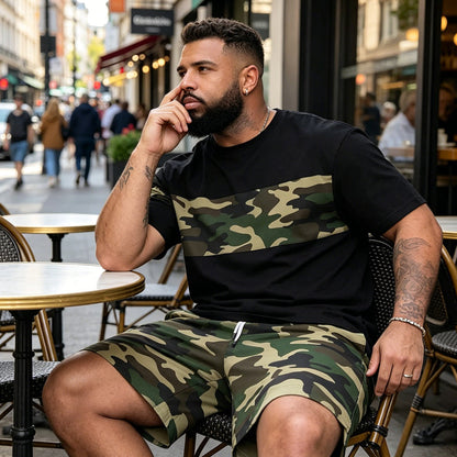 Heren camouflage T-shirt en korte broek set