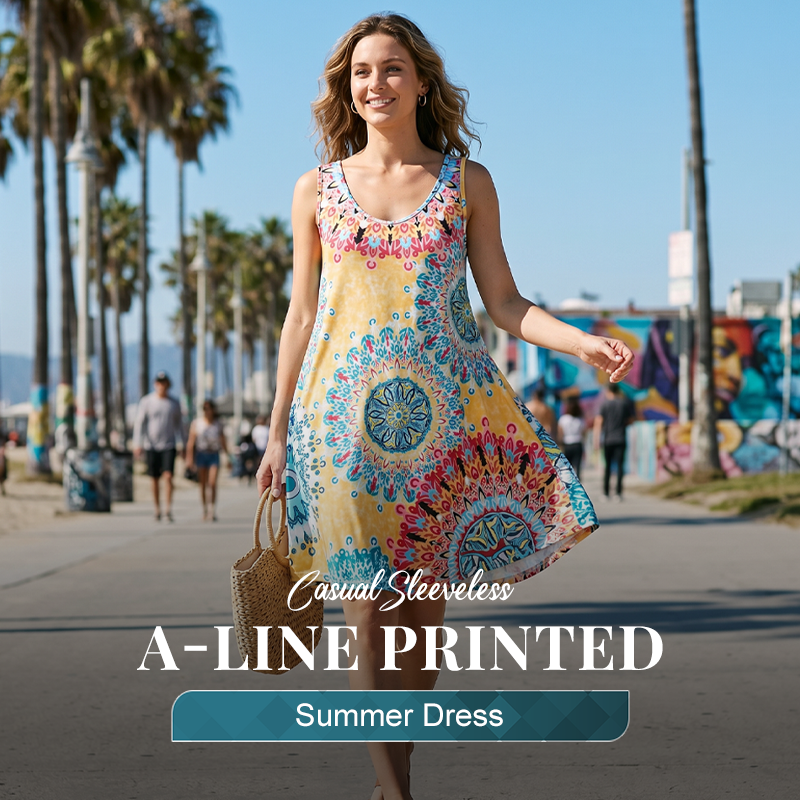 Mouwloze A-lijn zomerjurk met print voor dames