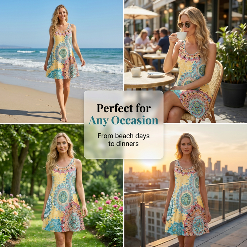 Mouwloze A-lijn zomerjurk met print voor dames