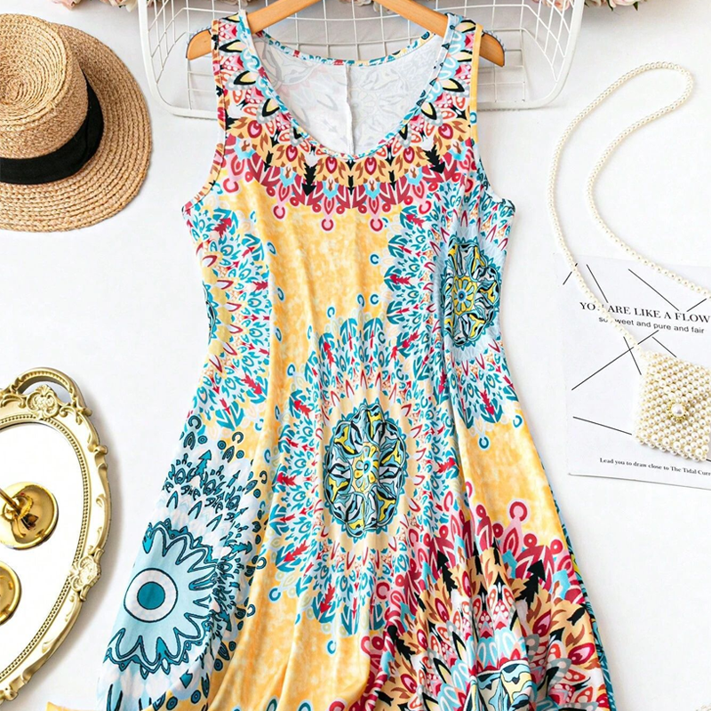 Mouwloze A-lijn zomerjurk met print voor dames
