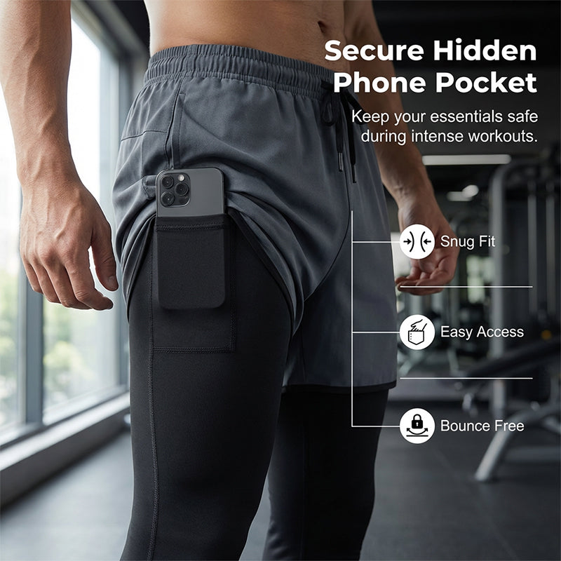 2-in-1 hardlooplegging voor heren met telefoonzakje