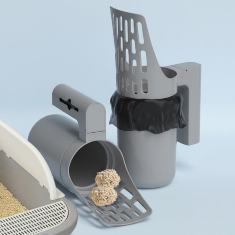 Kattenbakschep met afvalbak en ingebouwde zakkendispenser