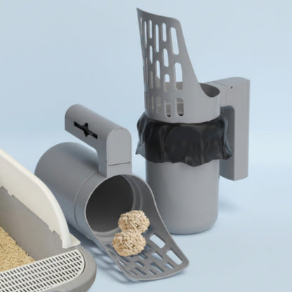 Kattenbakschep met afvalbak en ingebouwde zakkendispenser