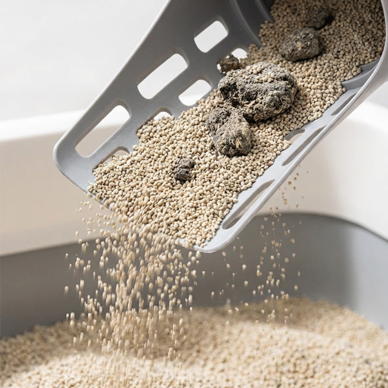 Kattenbakschep met afvalbak en ingebouwde zakkendispenser