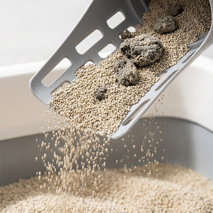 Kattenbakschep met afvalbak en ingebouwde zakkendispenser