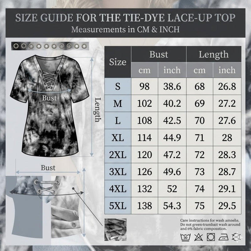 Dames tie-dye T-shirt met V-hals en vetersluiting