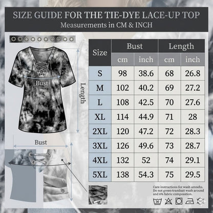 Dames tie-dye T-shirt met V-hals en vetersluiting