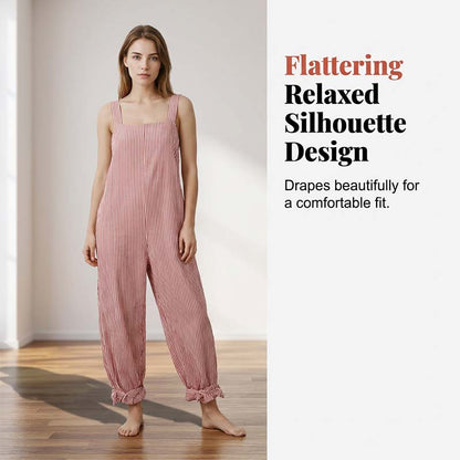 Gestreepte dames jumpsuit met dunne schouderbandjes