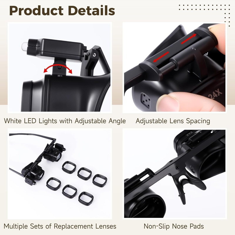 Handsfree led loepbril met verwisselbare lenzen