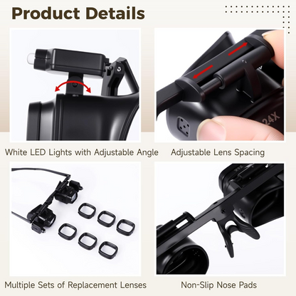 Handsfree led loepbril met verwisselbare lenzen