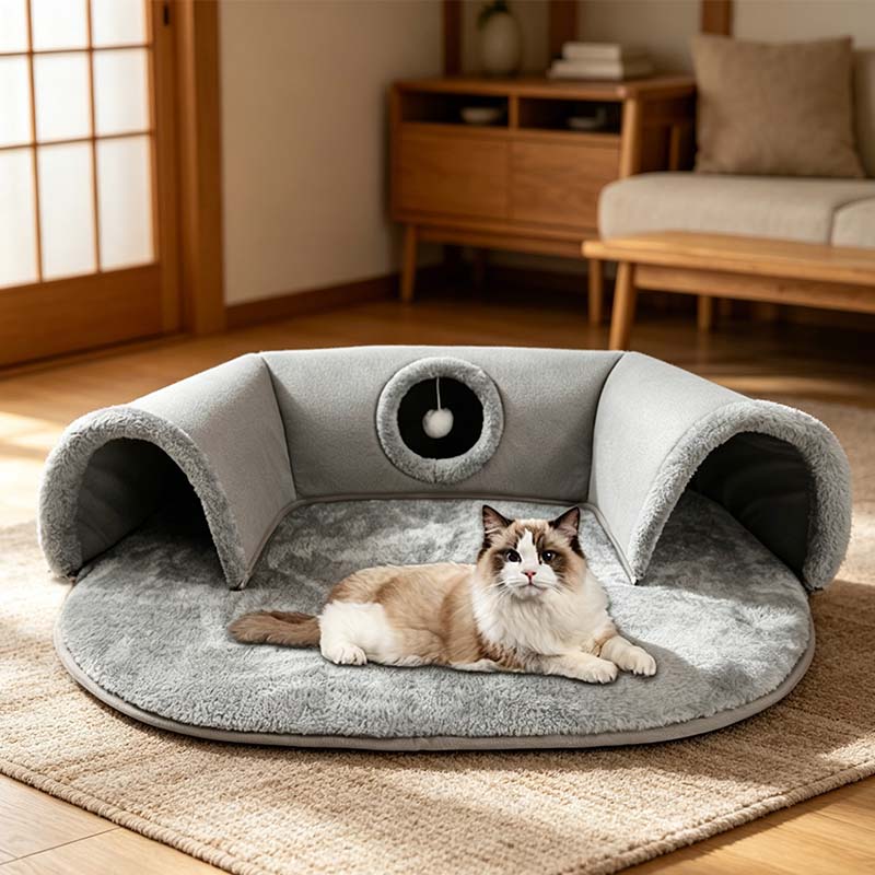Pluche katten tunnelbed met inklapbaar donutontwerp