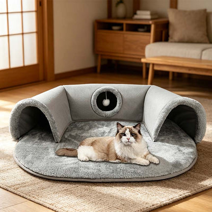 Pluche katten tunnelbed met inklapbaar donutontwerp