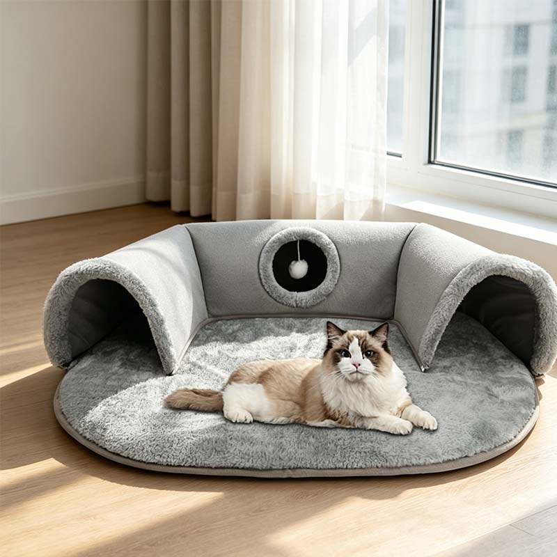 Pluche katten tunnelbed met inklapbaar donutontwerp
