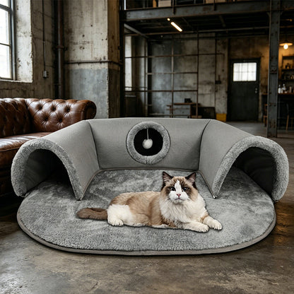 Pluche katten tunnelbed met inklapbaar donutontwerp