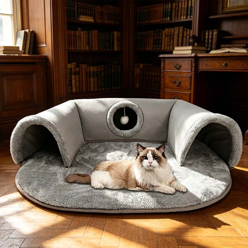 Pluche katten tunnelbed met inklapbaar donutontwerp