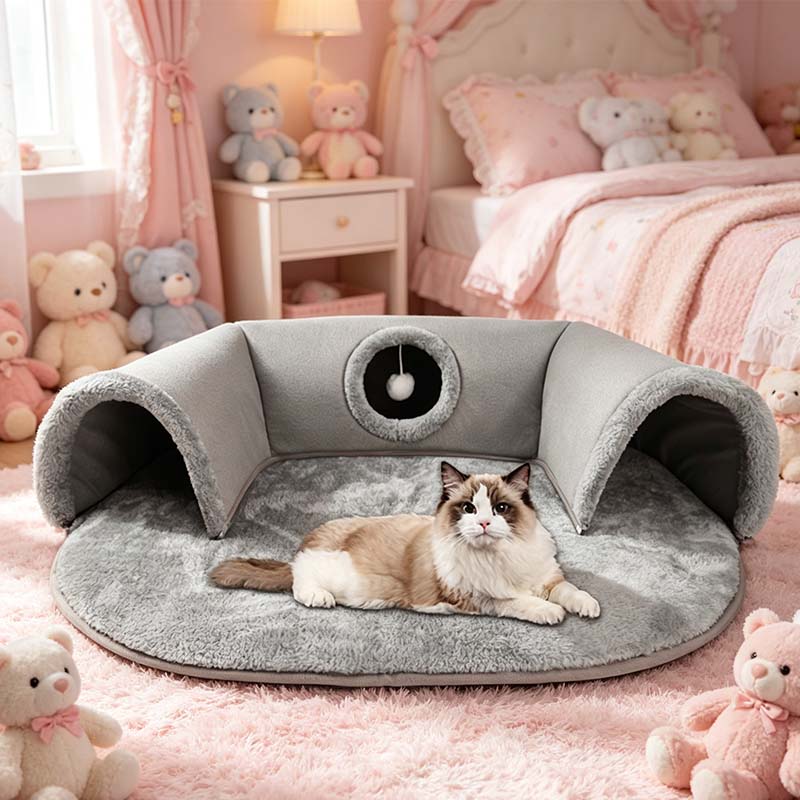 Pluche katten tunnelbed met inklapbaar donutontwerp