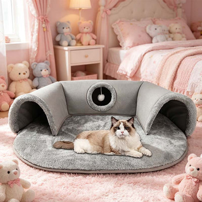 Pluche katten tunnelbed met inklapbaar donutontwerp