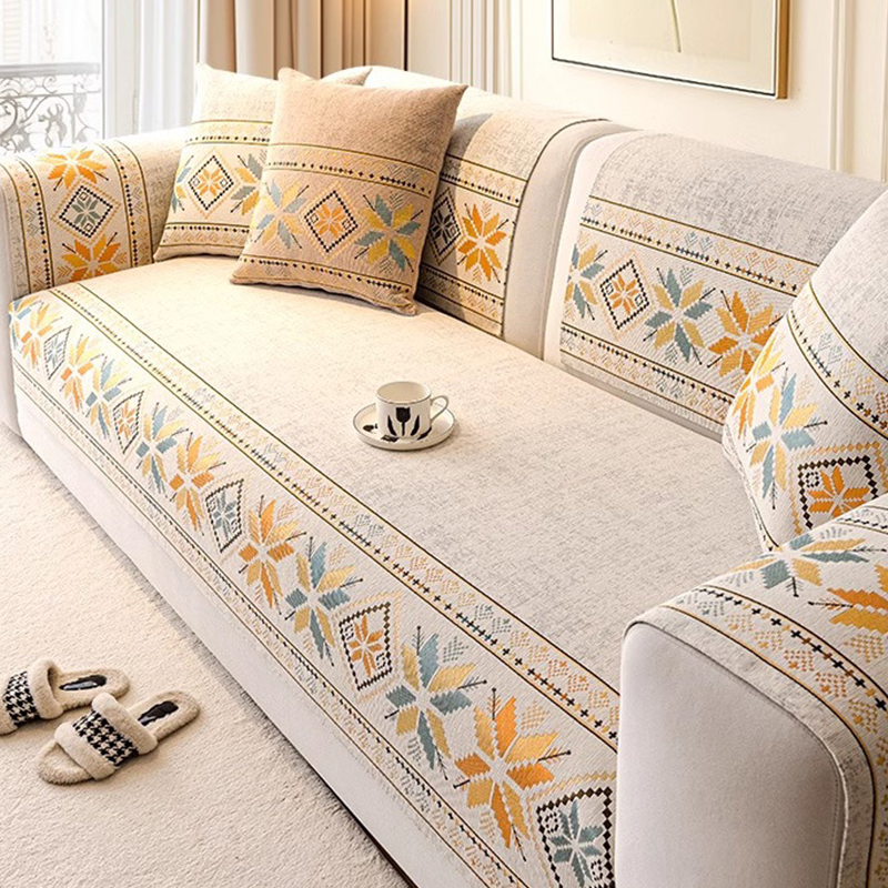 Antislip chenille bankkussenhoes met geometrisch patroon