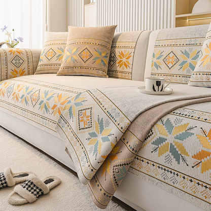 Antislip chenille bankkussenhoes met geometrisch patroon