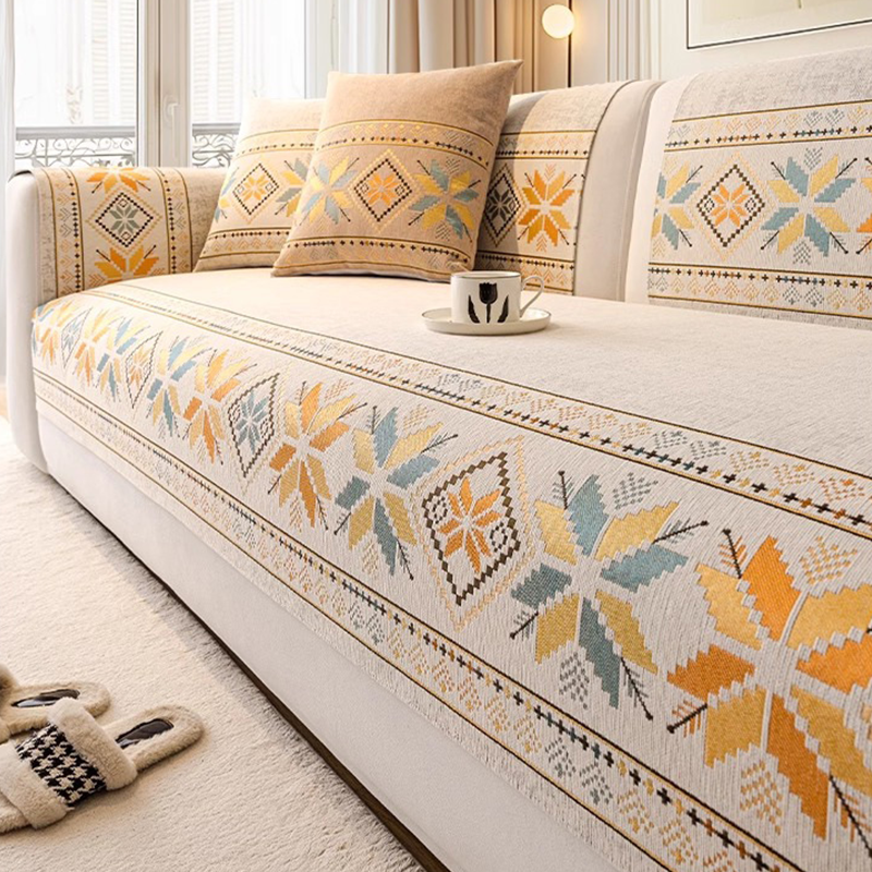 Antislip chenille bankkussenhoes met geometrisch patroon