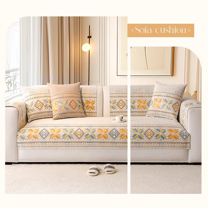 Antislip chenille bankkussenhoes met geometrisch patroon