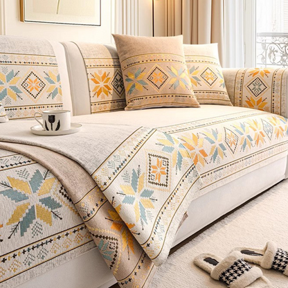 Antislip chenille bankkussenhoes met geometrisch patroon