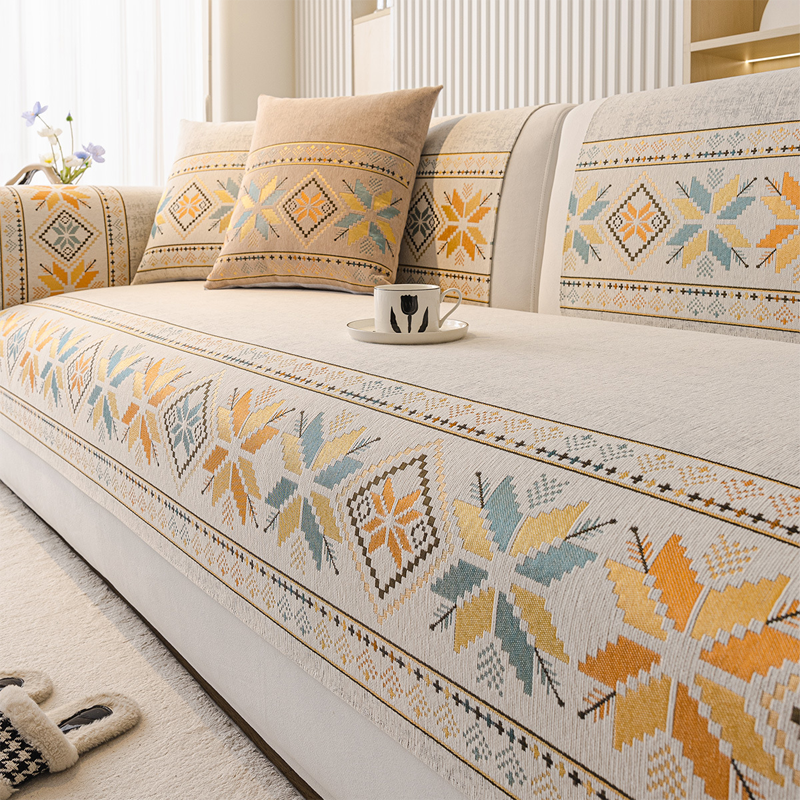 Antislip chenille bankkussenhoes met geometrisch patroon