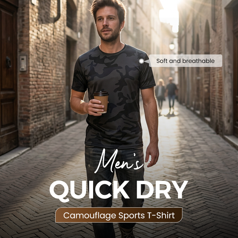Sneldrogend camouflage sport t-shirt voor heren met actieve pasvorm