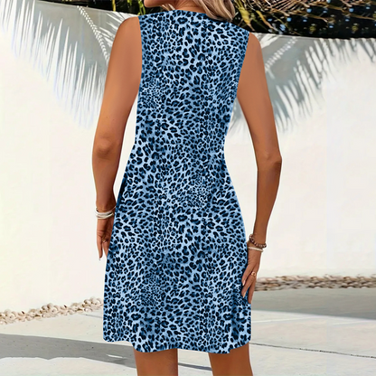 Dames mini-jurk met V-hals en luipaardprint