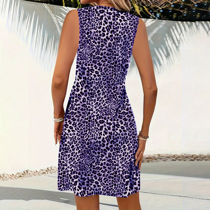 Dames mini-jurk met V-hals en luipaardprint