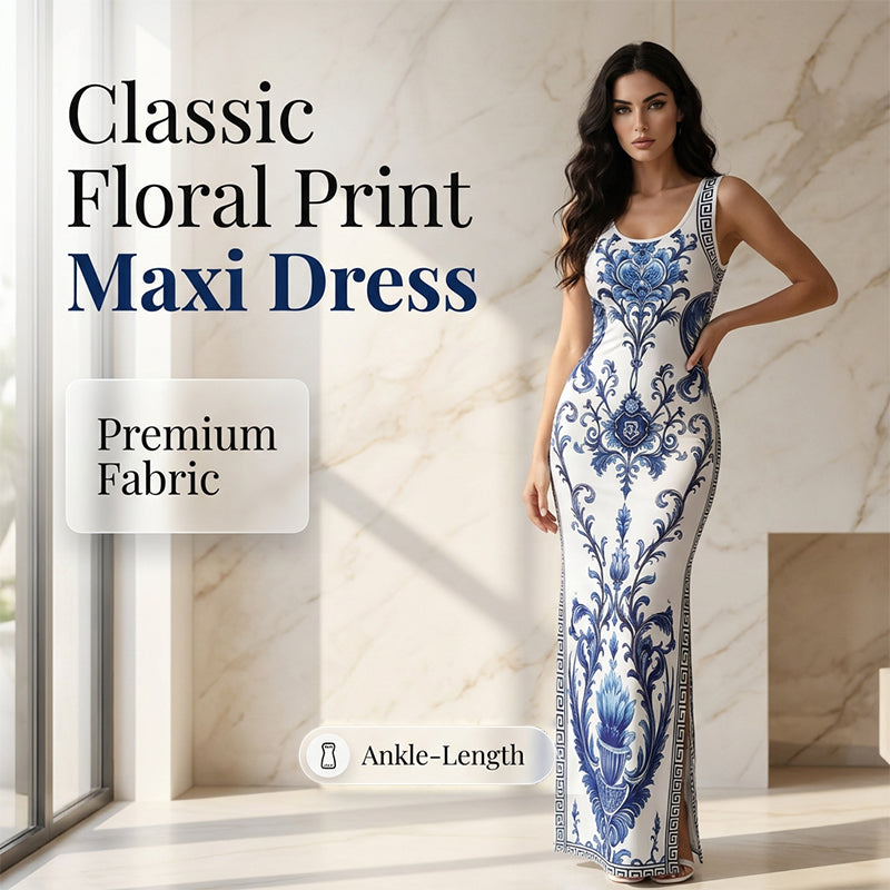 Klassieke maxi-jurk voor dames met bloemenprint