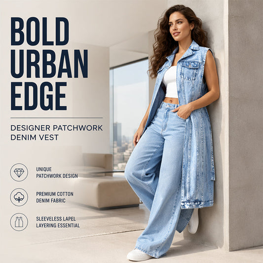Mouwloze denim giletjurk voor dames met hoge split